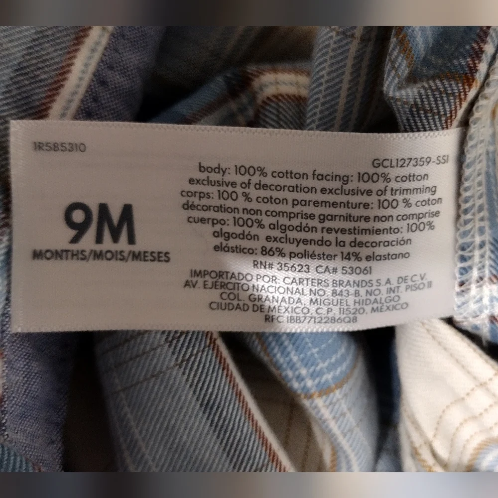 NWT OshKosh B'gosh Baby Boy Plaid Button-front Bodysuit 9M Blue Western Retro